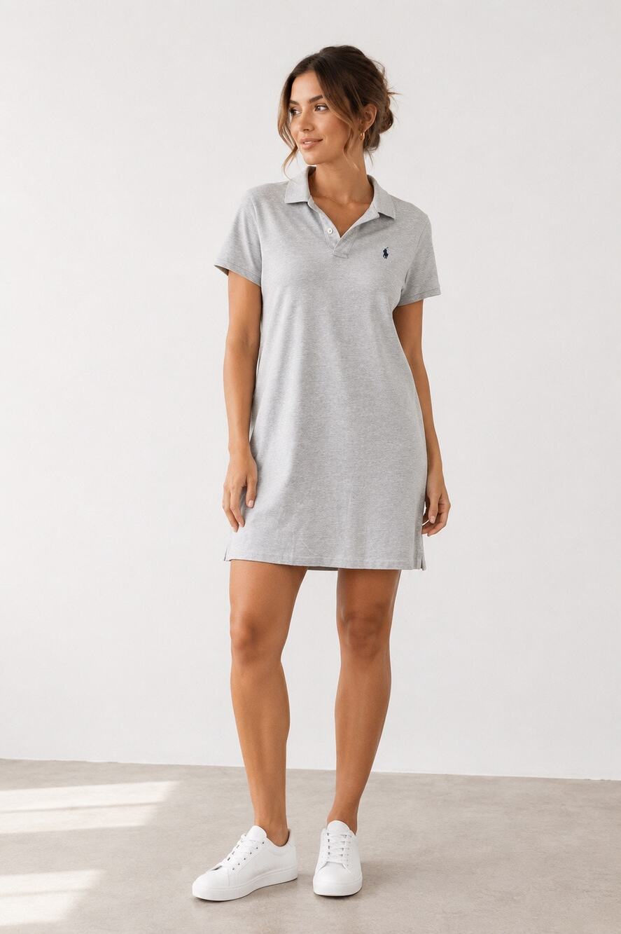Polo Ralph Lauren Cotton Mesh Polo Dress Gray Short Sleeve Large Preppy Academia